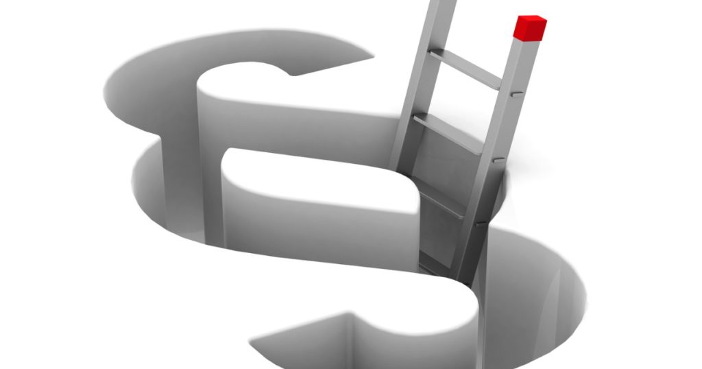 A ladder leads out of a deep § symbol - symbolizes hazardous substance with low risk.